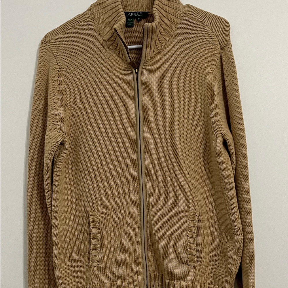 Lauren Ralph Lauren Men's 1/4 Zip Up Tan Sweater 100% cotton medium